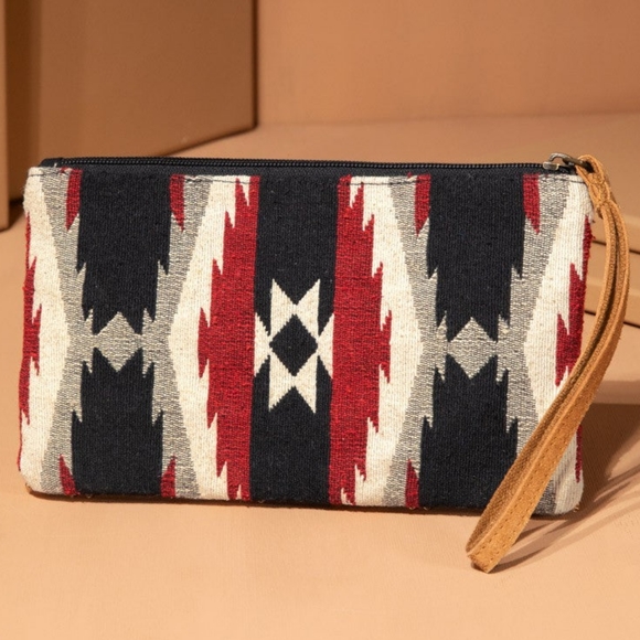 Handmade Hand Beaded Wristlet Clutch - Ethnic Inspired Design - Dyed Fine Cotton - Picture 3 of 5